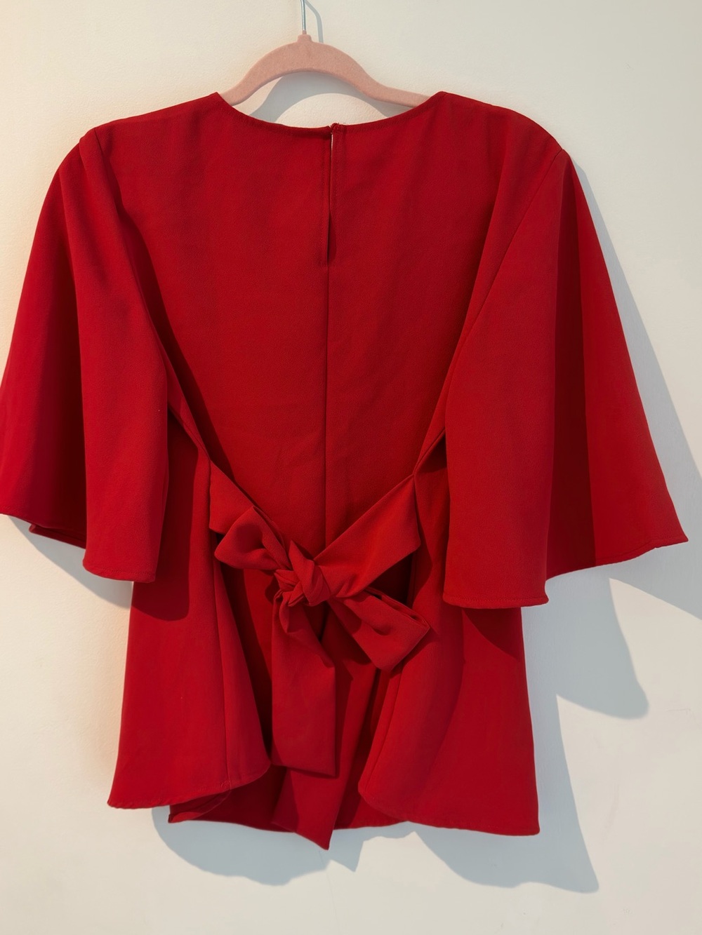 Zara Crimson Keyhole Flutter-Sleeve Blouse - Picture 2 of 3